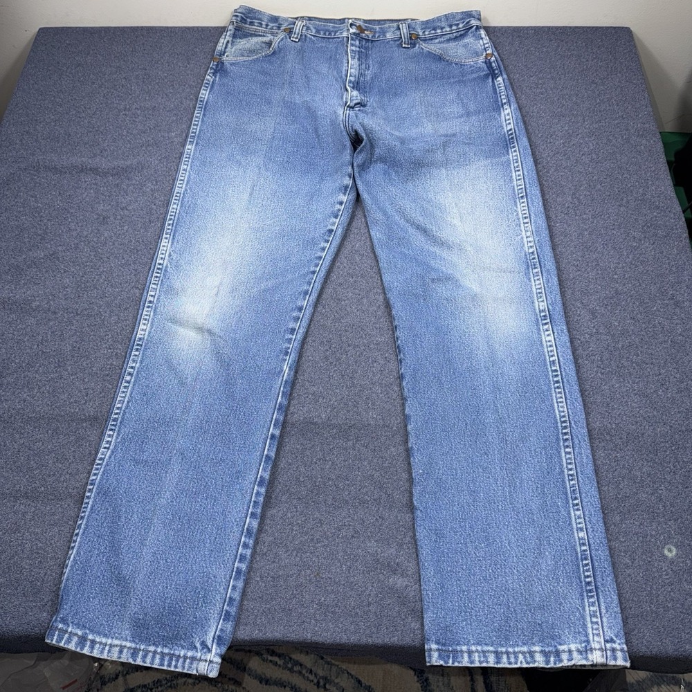 Wrangler Jeans Mens 36x32 Blue Distressed Cowboy Western Denim Pants 13MWZPW